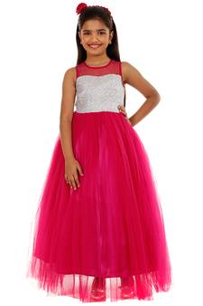 Pink Plain Net Kids Frocks