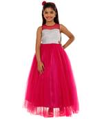 Pink Plain Net Kids Frocks