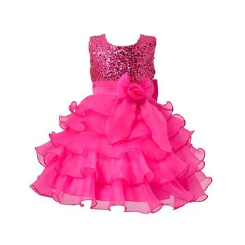 Pink Plain Tissue Kids Frocks 1