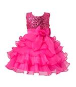 Pink Plain Tissue Kids Frocks