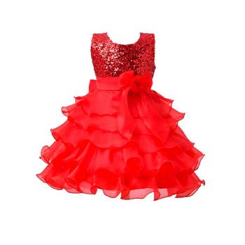 Red Plain Tissue Kids Frocks 1