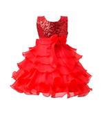 Red Plain Tissue Kids Frocks
