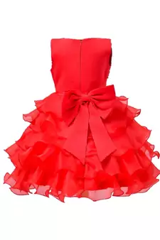 Red Plain Tissue Kids Frocks