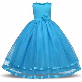Blue Plain Tissue Kids Frocks 1