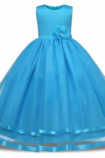 Blue Plain Tissue Kids Frocks