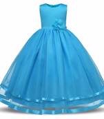 Blue Plain Tissue Kids Frocks