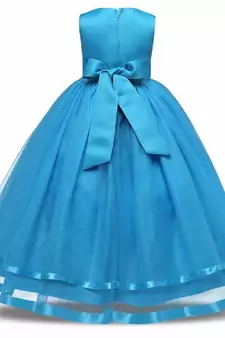 Blue Plain Tissue Kids Frocks