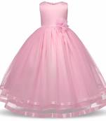 Pink Plain Tissue Kids Frocks