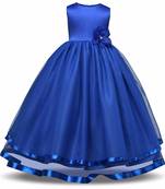 Blue Plain Tissue Kids Frocks