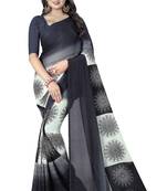 Black printed georgette saree with blouse