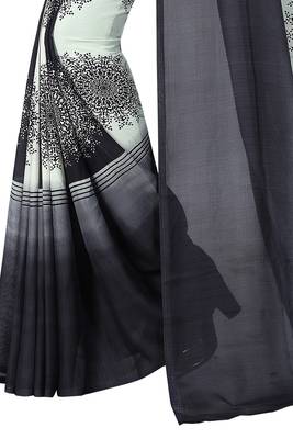 Black printed georgette saree with blouse 2