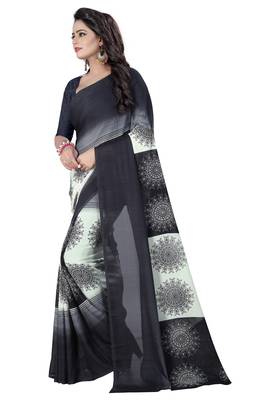 Black printed georgette saree with blouse 3