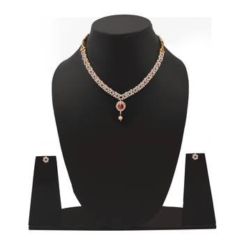 American Diamond Gold Plated Party Wear Wedding Necklace Set With Earring Jewellery for Women & Girls 4