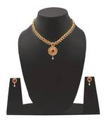 Round Shape Gold Plated American Diamond Pendant Set for Womens And Girls