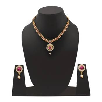 Round Shape Gold Plated American Diamond Pendant Set for Womens And Girls 2