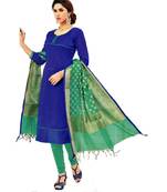 Blue Embroidered Banaras Silk Unstitched Salwar With Dupatta
