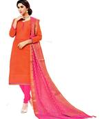 Orange Embroidered Banaras Silk Unstitched Salwar With Dupatta