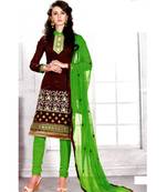Brown Embroidered Chanderi Silk Unstitched Salwar With Dupatta