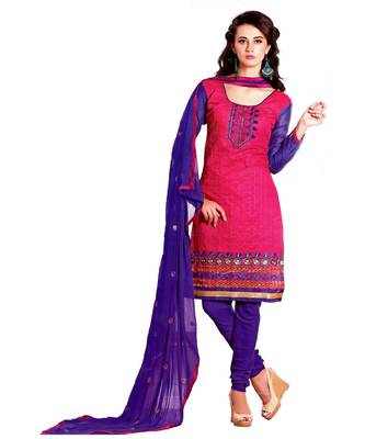 Pink Embroidered Chanderi Silk Unstitched Salwar With Dupatta 1