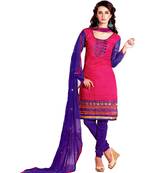 Pink Embroidered Chanderi Silk Unstitched Salwar With Dupatta