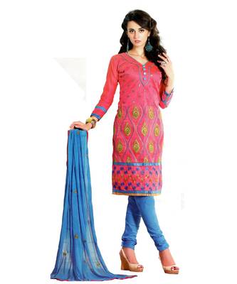 Pink Embroidered Chanderi Silk Unstitched Salwar With Dupatta 1