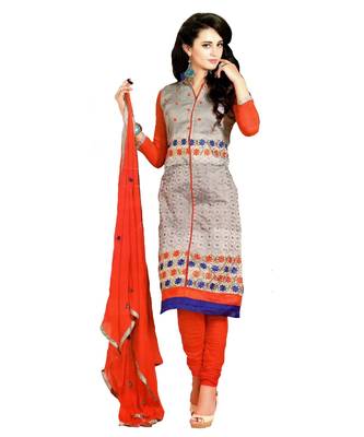 Multicolor Embroidered Chanderi Silk Unstitched Salwar With Dupatta 1