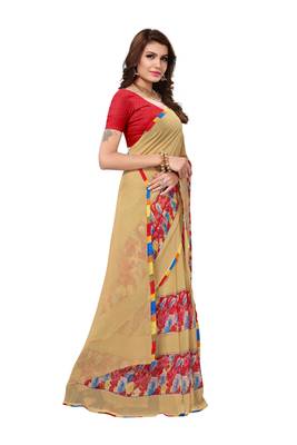 Beige Printed Georgette Saree With Blouse 3