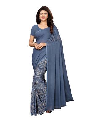 Grey Printed Georgette Saree With Blouse 1
