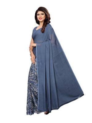 Grey Printed Georgette Saree With Blouse 2