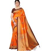 Orange printed poly silk saree with blouse