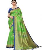 Green printed poly silk saree with blouse