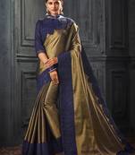 golden embroidered art silk saree with blouse