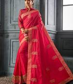 red embroidered silk blend saree with blouse