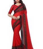 Red Printed Georgette Saree With Blouse