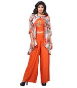 Orange Rayon Crop Top with Jacket and Palazzo Set for Women