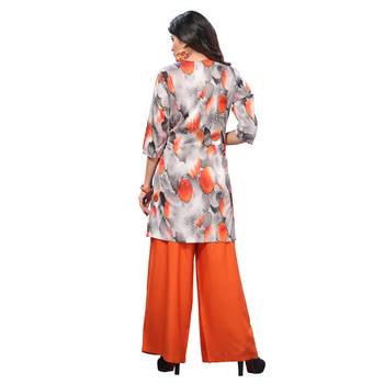 Orange Rayon Crop Top with Jacket and Palazzo Set for Women 2