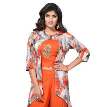 Orange Rayon Crop Top with Jacket and Palazzo Set for Women 4