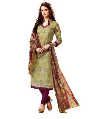 Green Printed Cotton Unstitched Salwar With Dupatta 1