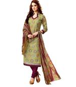 Green Printed Cotton Unstitched Salwar With Dupatta