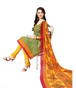 Green Printed Cotton Unstitched Salwar With Dupatta