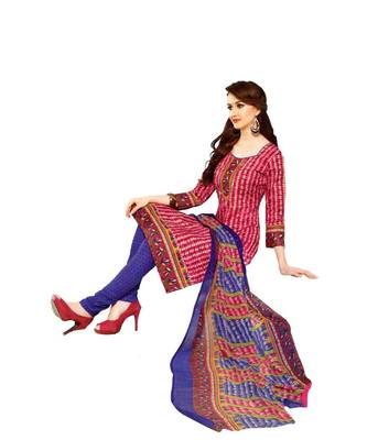 Pink Printed Cotton Unstitched Salwar With Dupatta 1
