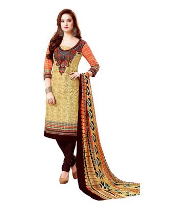 Cream Printed Cotton Unstitched Salwar With Dupatta 1