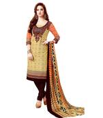 Cream Printed Cotton Unstitched Salwar With Dupatta