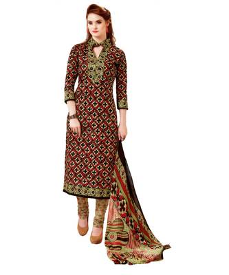 Maroon Printed Cotton Unstitched Salwar With Dupatta 1
