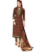 Maroon Printed Cotton Unstitched Salwar With Dupatta