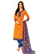 Yellow Printed Cotton Unstitched Salwar With Dupatta