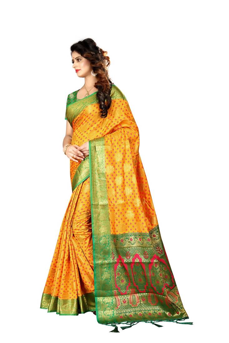 Yellow Woven Patola Saree With Blouse