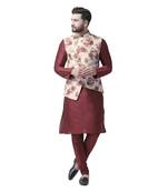 Maroon Printed Dupion Silk Kurta Pajama