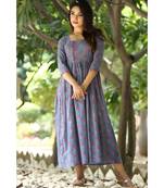 grey cotton printed dress with buttons detailing