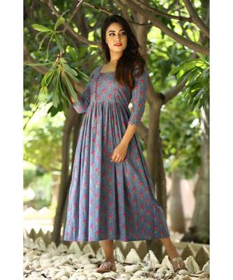 grey cotton printed dress with buttons detailing 2